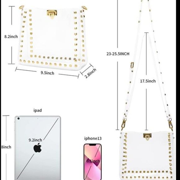 Transparent Clutch Crossbody Handbag With Gold Rivets Adjustable Shoulder Strap - Picture 3 of 5